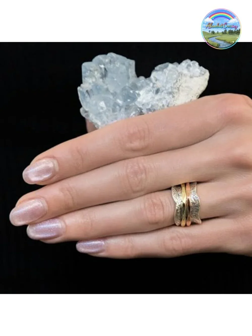 Floral Design 925 Sterling Silver Spinner Ring with Brass & Copper Bands for
